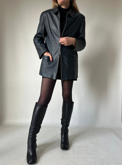 Minimal navy leather jacket
