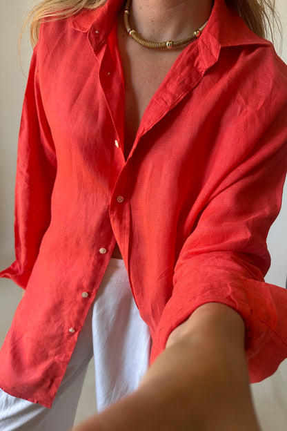RALPH LAUREN coral linen shirt