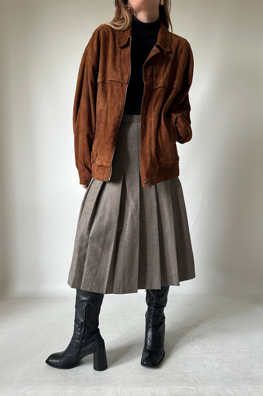 Dark brown suede bomber