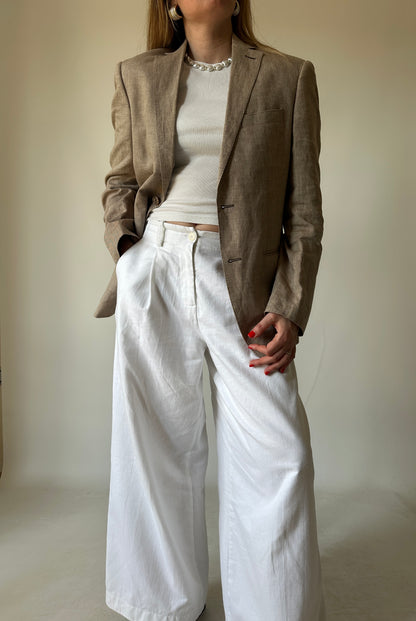 Blazer petite in puro lino beige