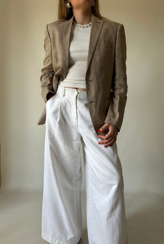 Blazer petite in puro lino beige