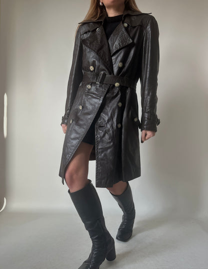 Chocolate leather trench with belt