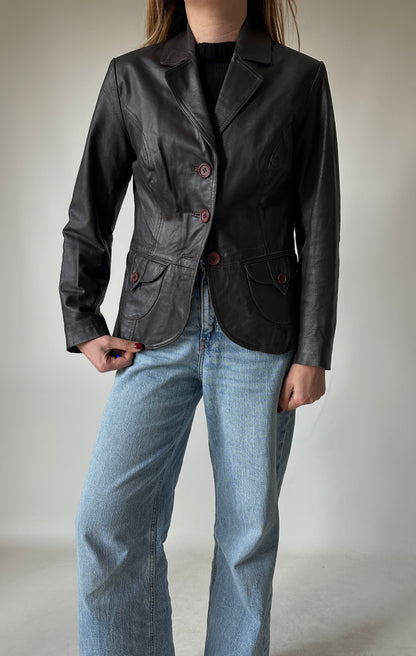 Chocolate petite leather blazer