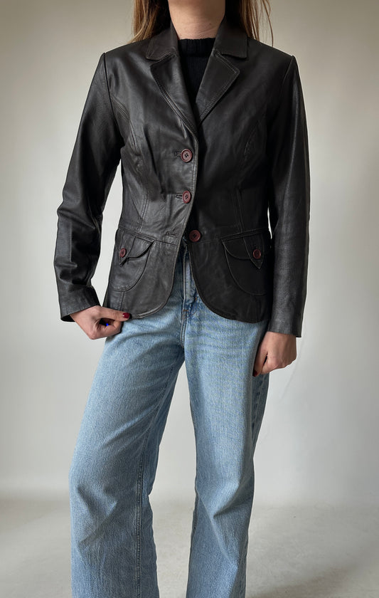 Chocolate petite leather blazer