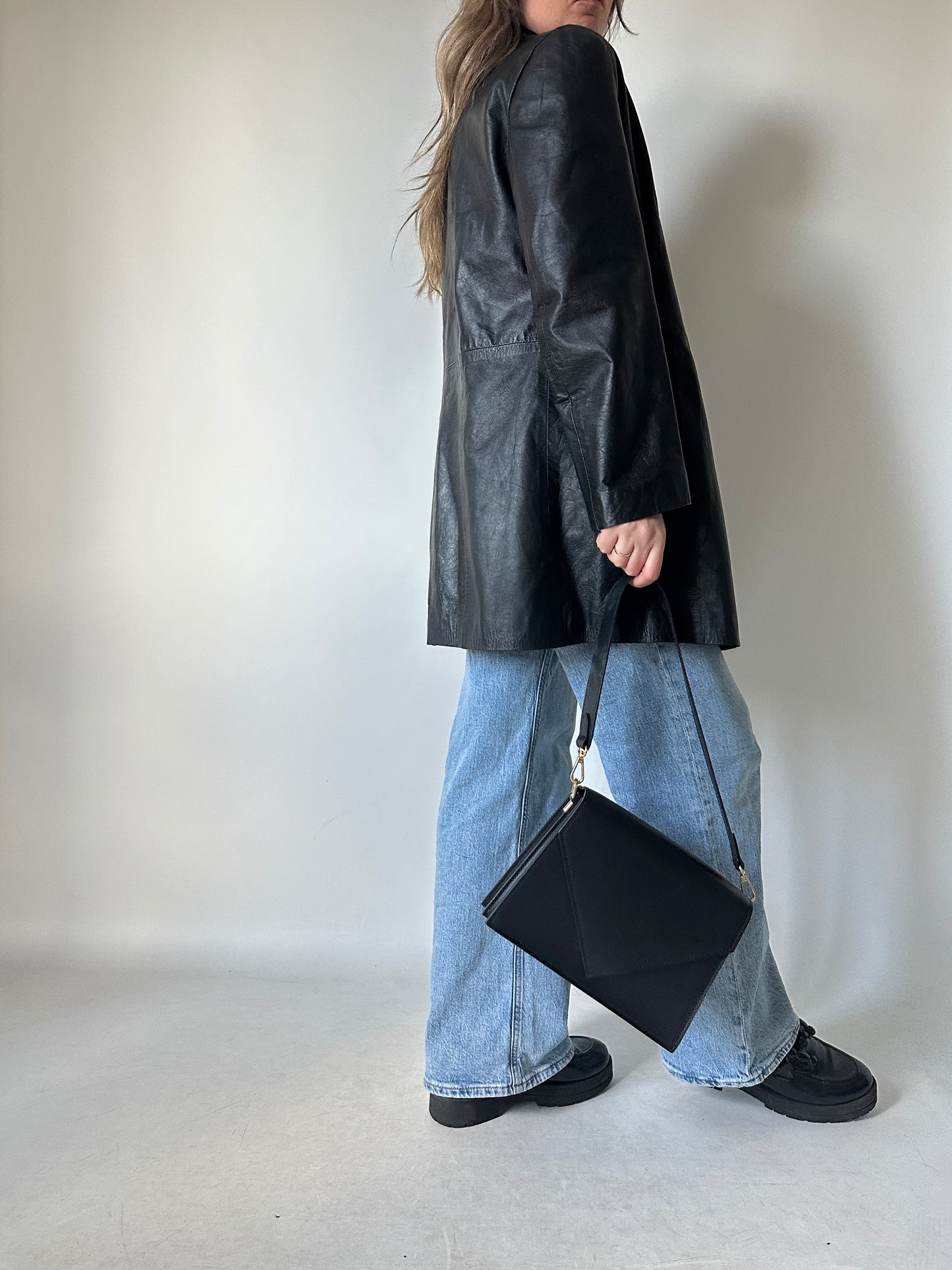 Minimal black leather jacket
