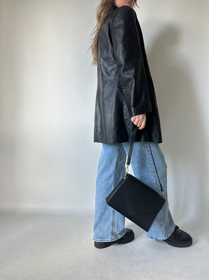Minimal black leather jacket