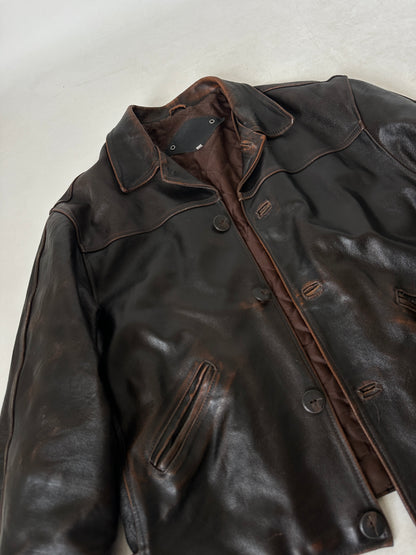 Chocolate aviator distressed jacket
