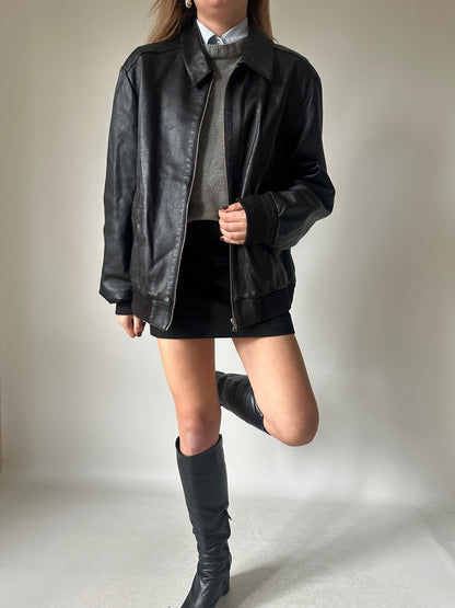 Soft leather black bomber