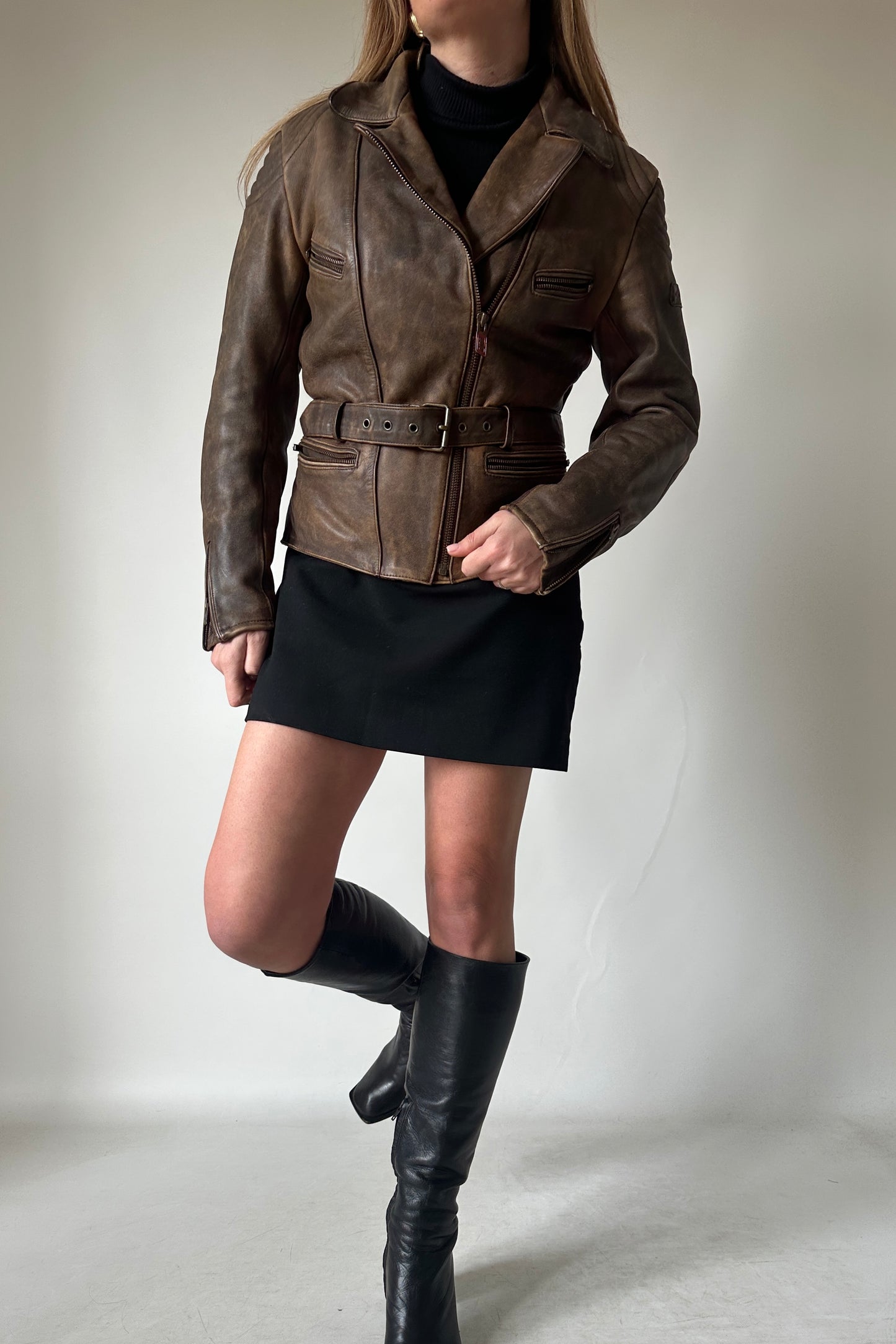 Dreamy brown distressed petite biker