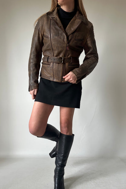 Dreamy brown distressed petite biker
