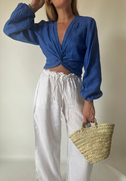 Top Ariel puro lino - blu