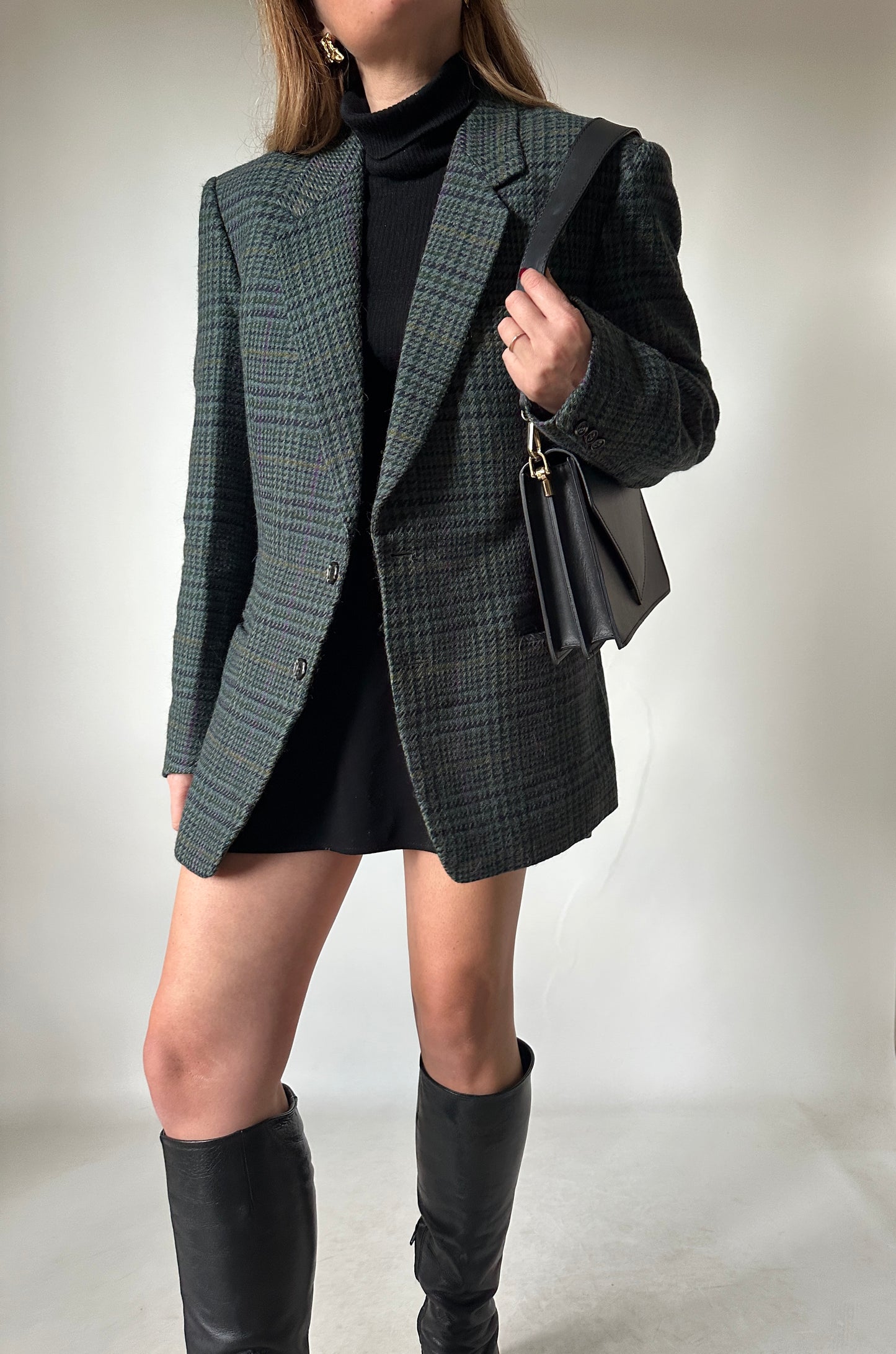 Pied de poule navy and green blazer