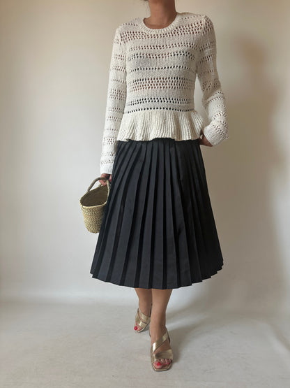 Minimal black pleated silk skirt