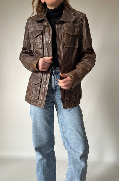Distressed brown leather jacket