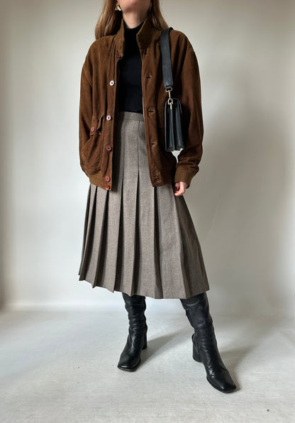 iconic brown suede bomber