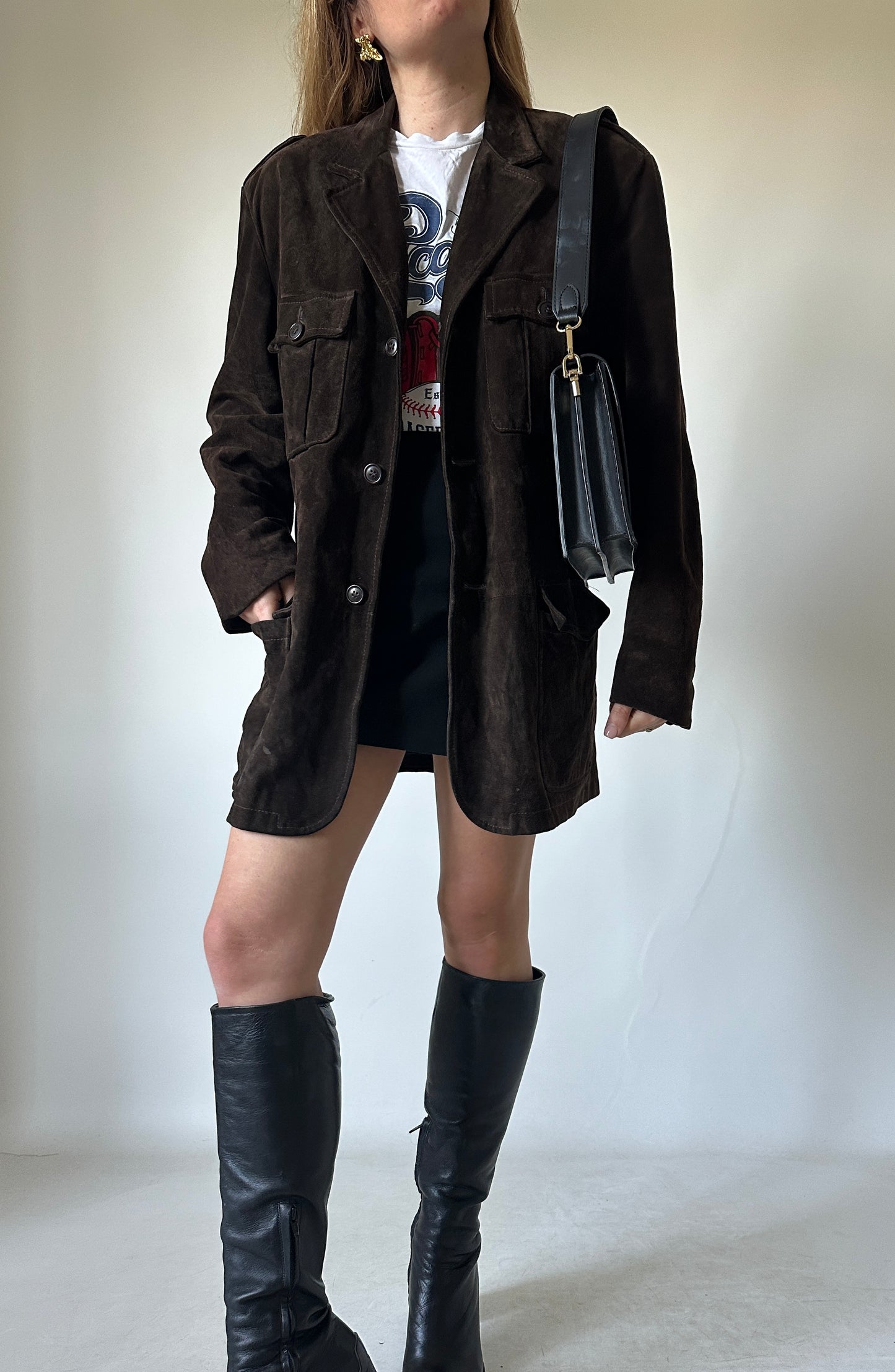 Giacca in suede cioccolato sfoderata