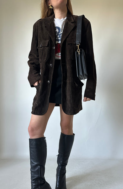 Giacca in suede cioccolato sfoderata