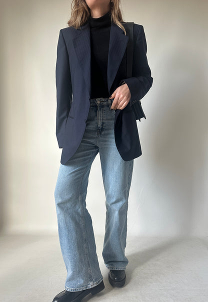 Minimal navy pinstriped blazer