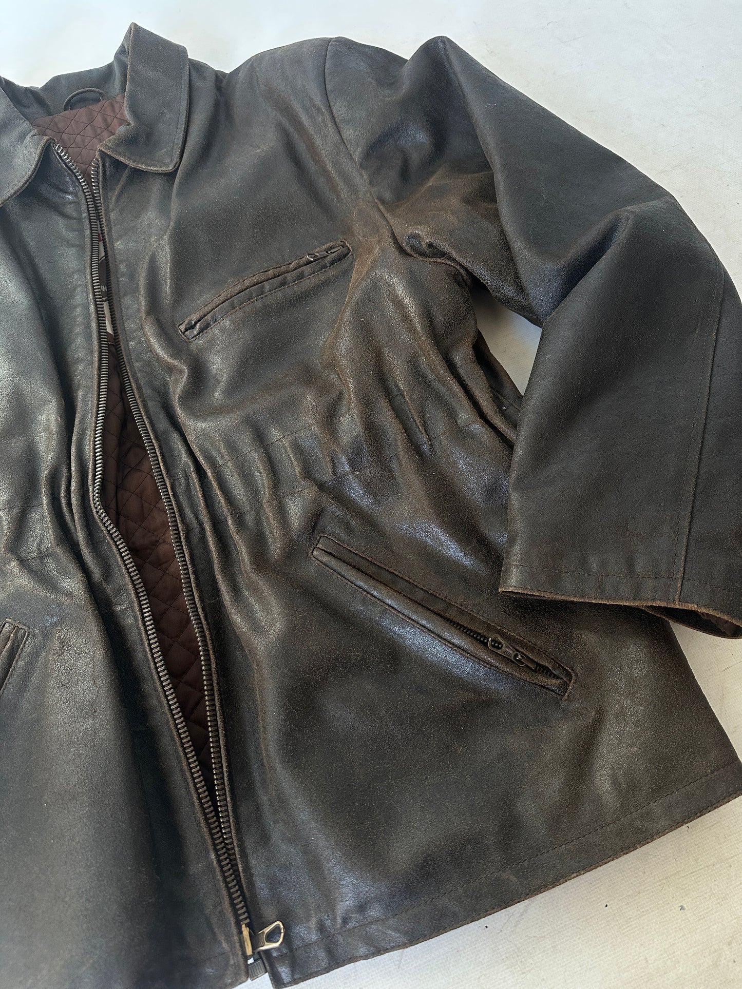 Chocolate distressed leather jacket