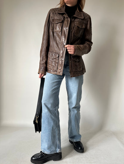 Distressed brown leather jacket