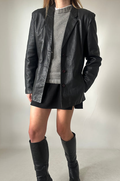 Petite leather jacket with belt