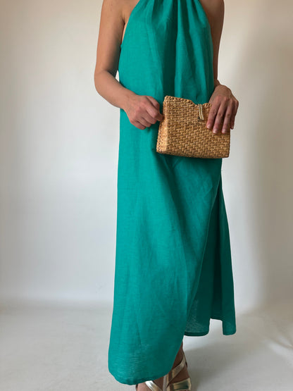 Abito Santorini in puro lino - verde smeraldo
