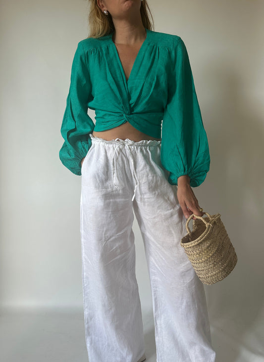 Pantalone Matilde in lino - bianco