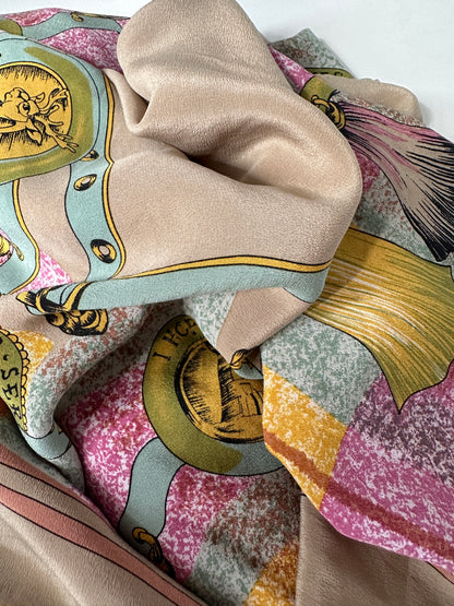 Foulard stampato rosa e beige pura seta