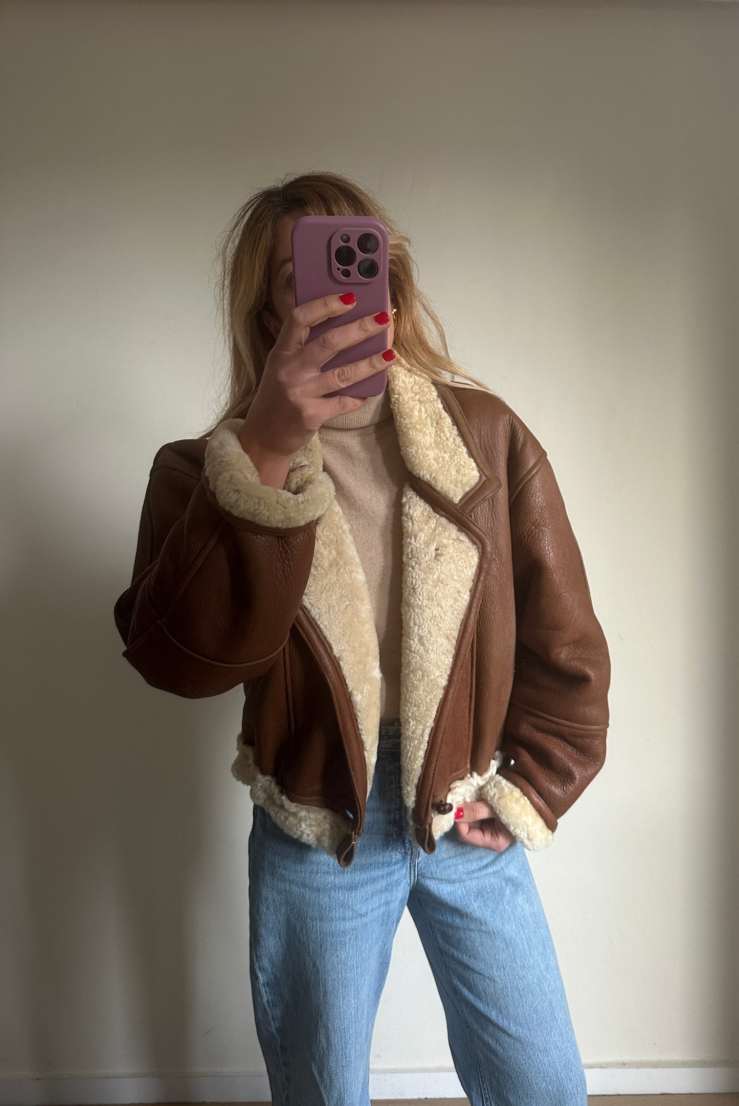 Petite chocolate Shearling bomber