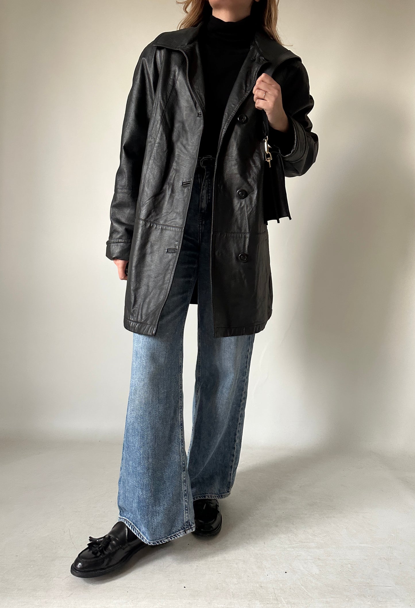 Giaccone in pelle nero