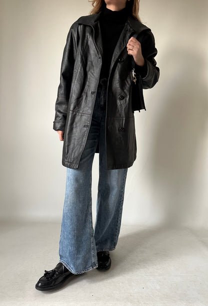 Giaccone in pelle nero