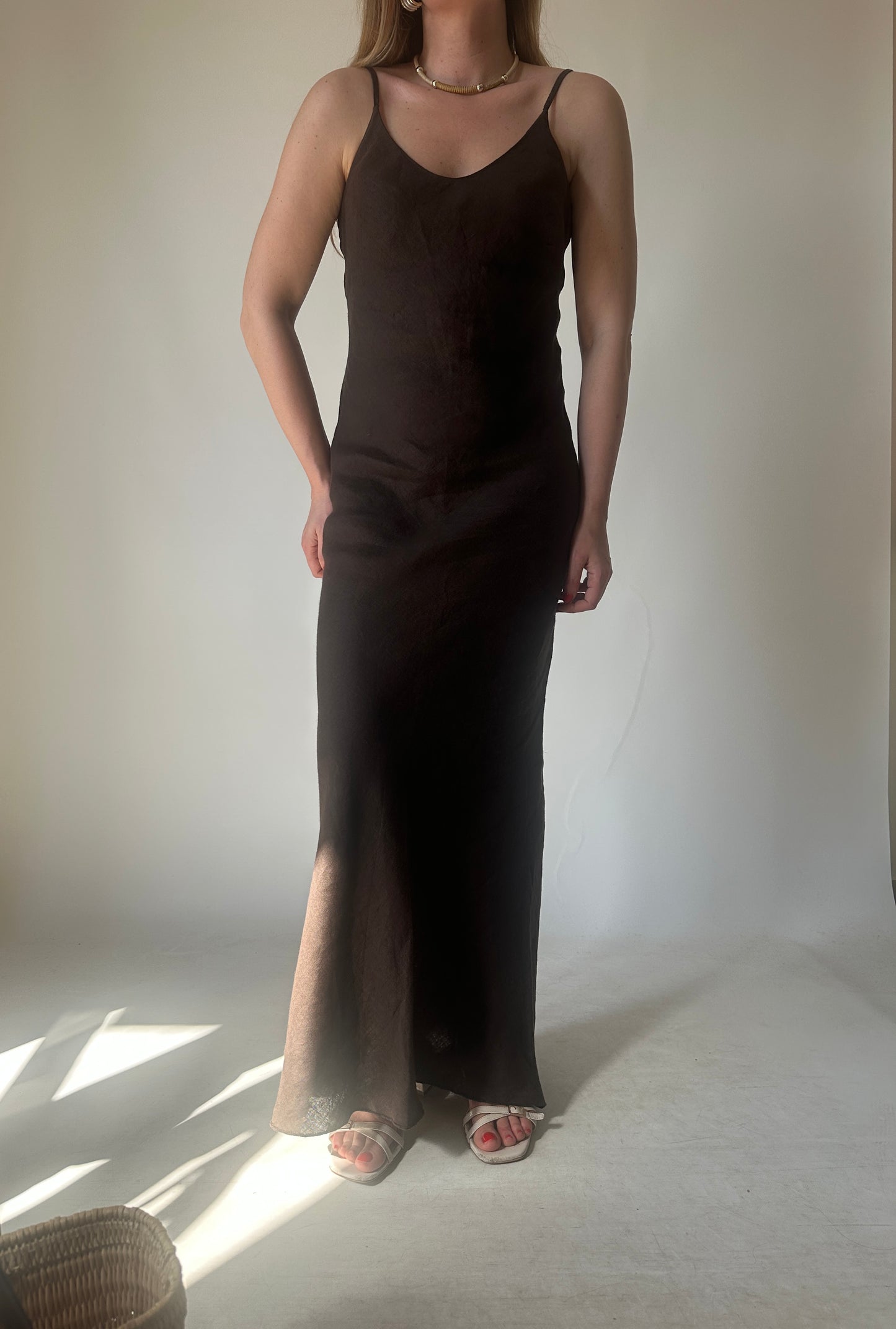 Dreamy chocolate long linen dress