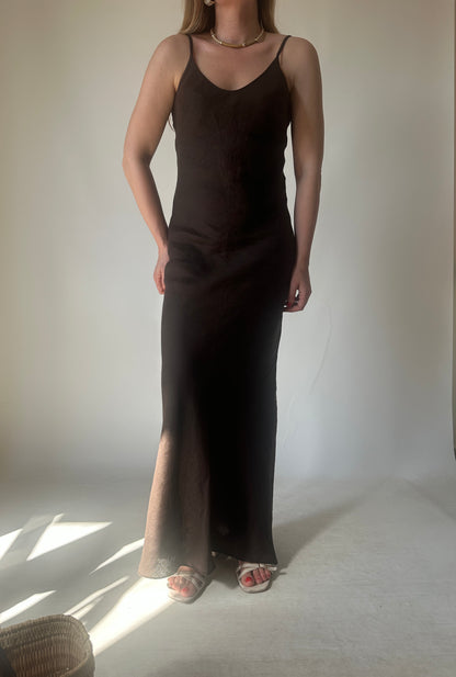 Dreamy chocolate long linen dress