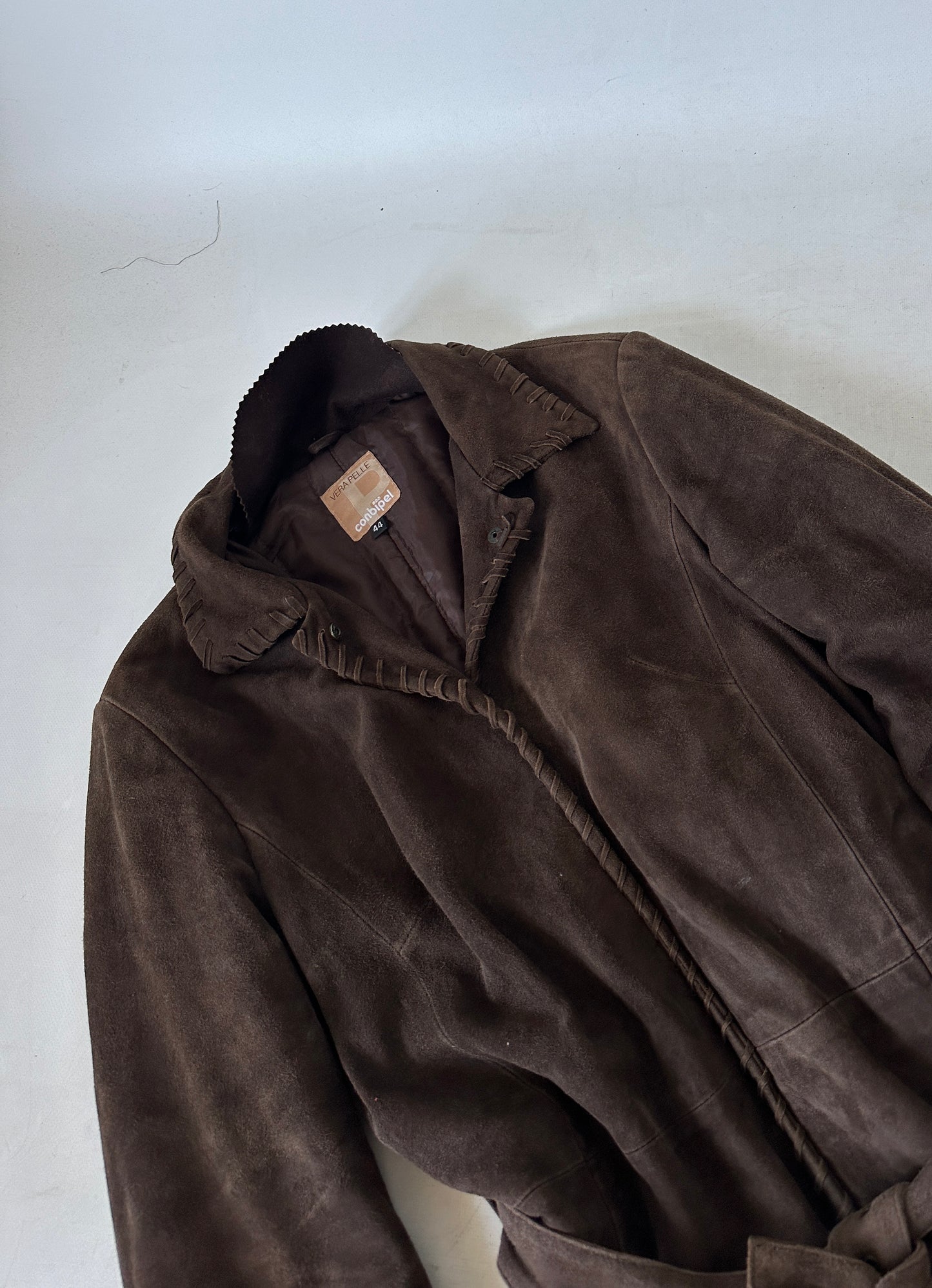 Unique chocolate suede leather trench