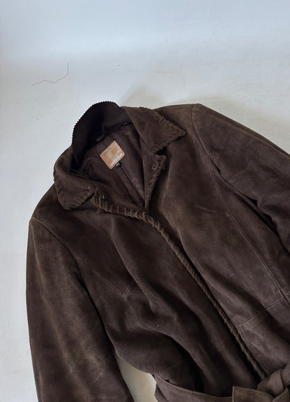 Unique chocolate suede leather trench