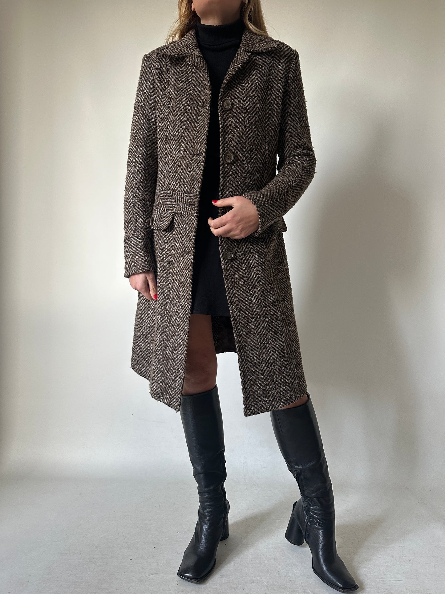 Chocolate herringbone petite coat