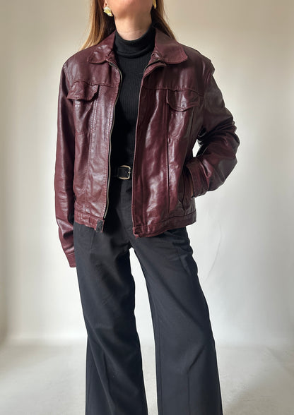 Burgundy minimal leather jacket