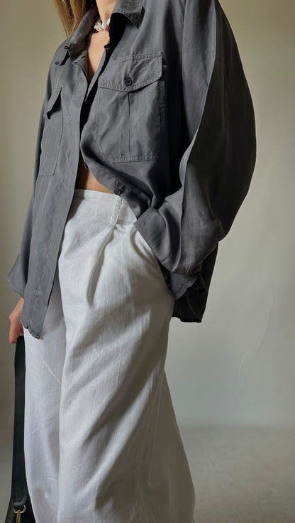 Grey oversize 100% silk shirt