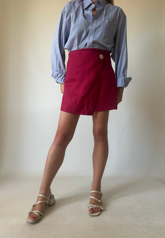 Strawberry pure linen mini skirt