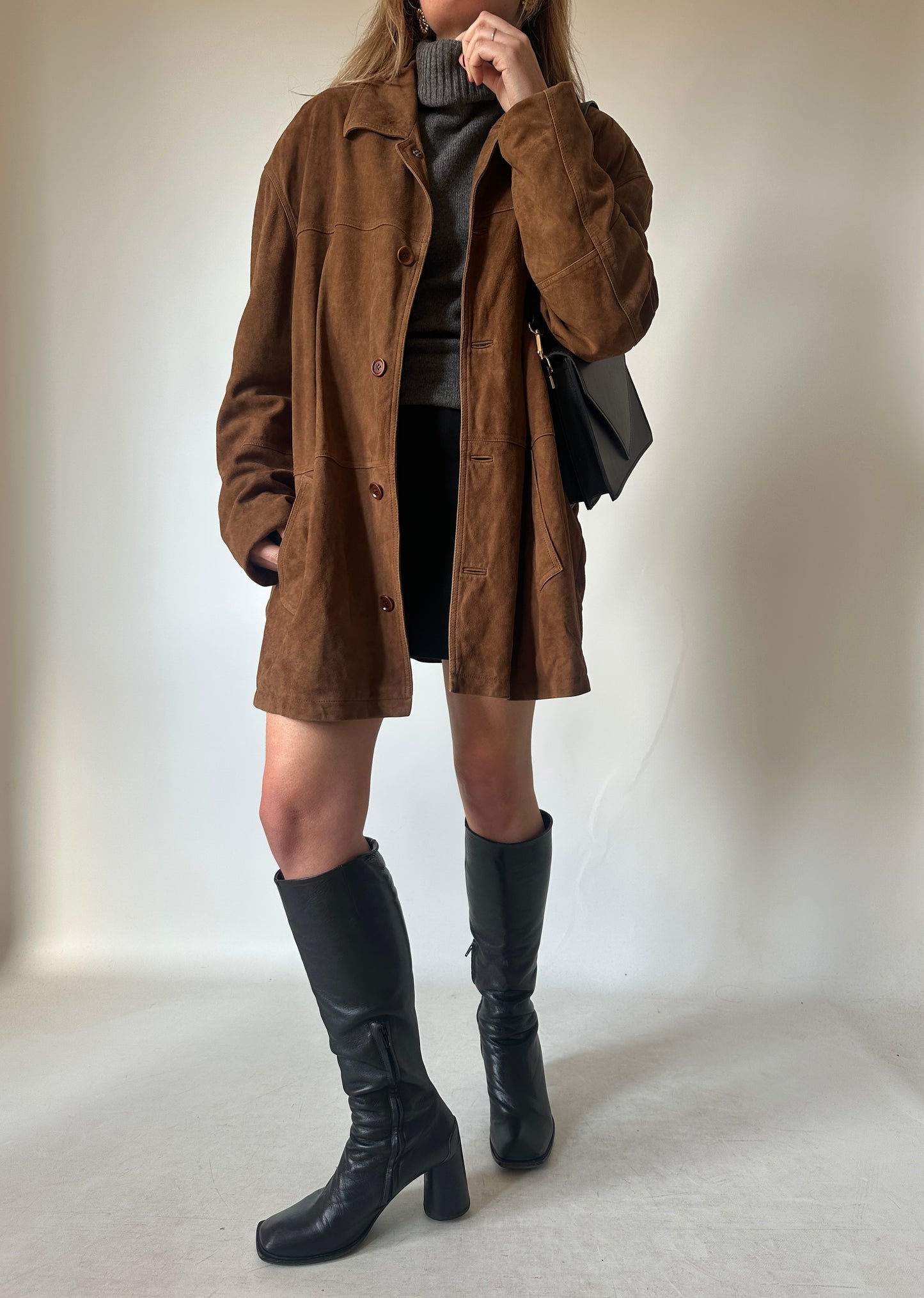 Chocolate oversize real suede jacket