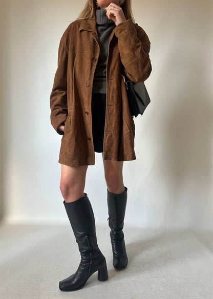 Chocolate oversize real suede jacket