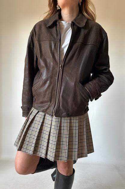 Chocolate petite leather bomber