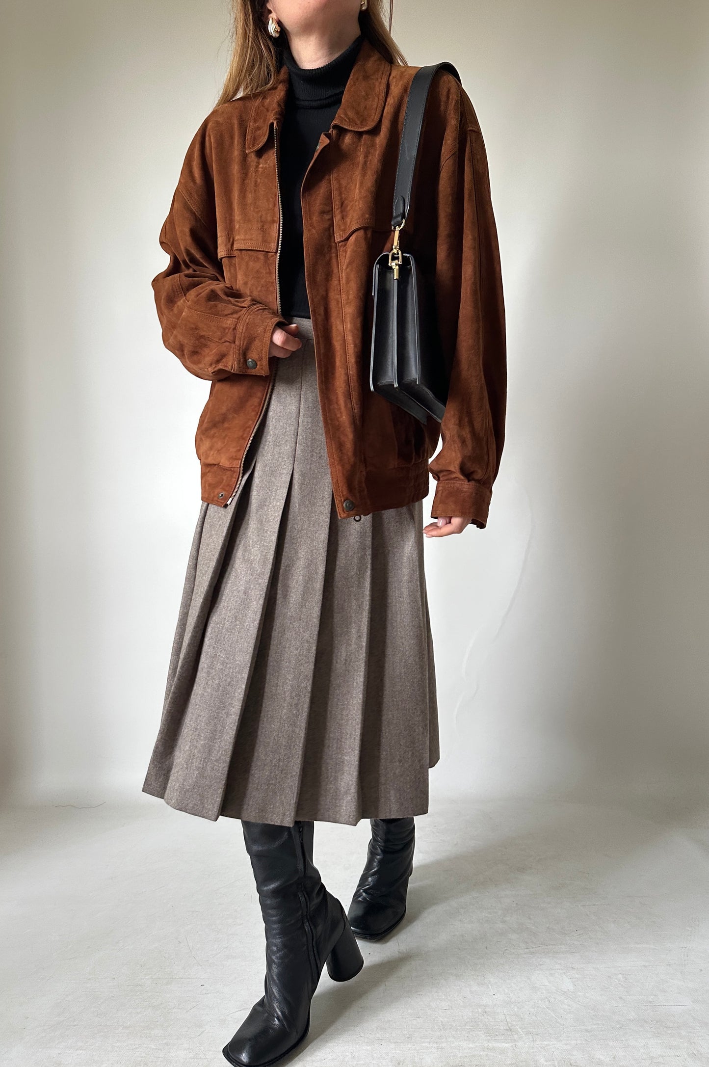 Dark brown suede bomber