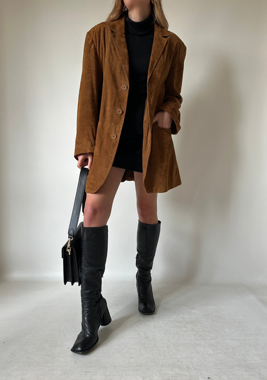 Brown real leather suede jacket