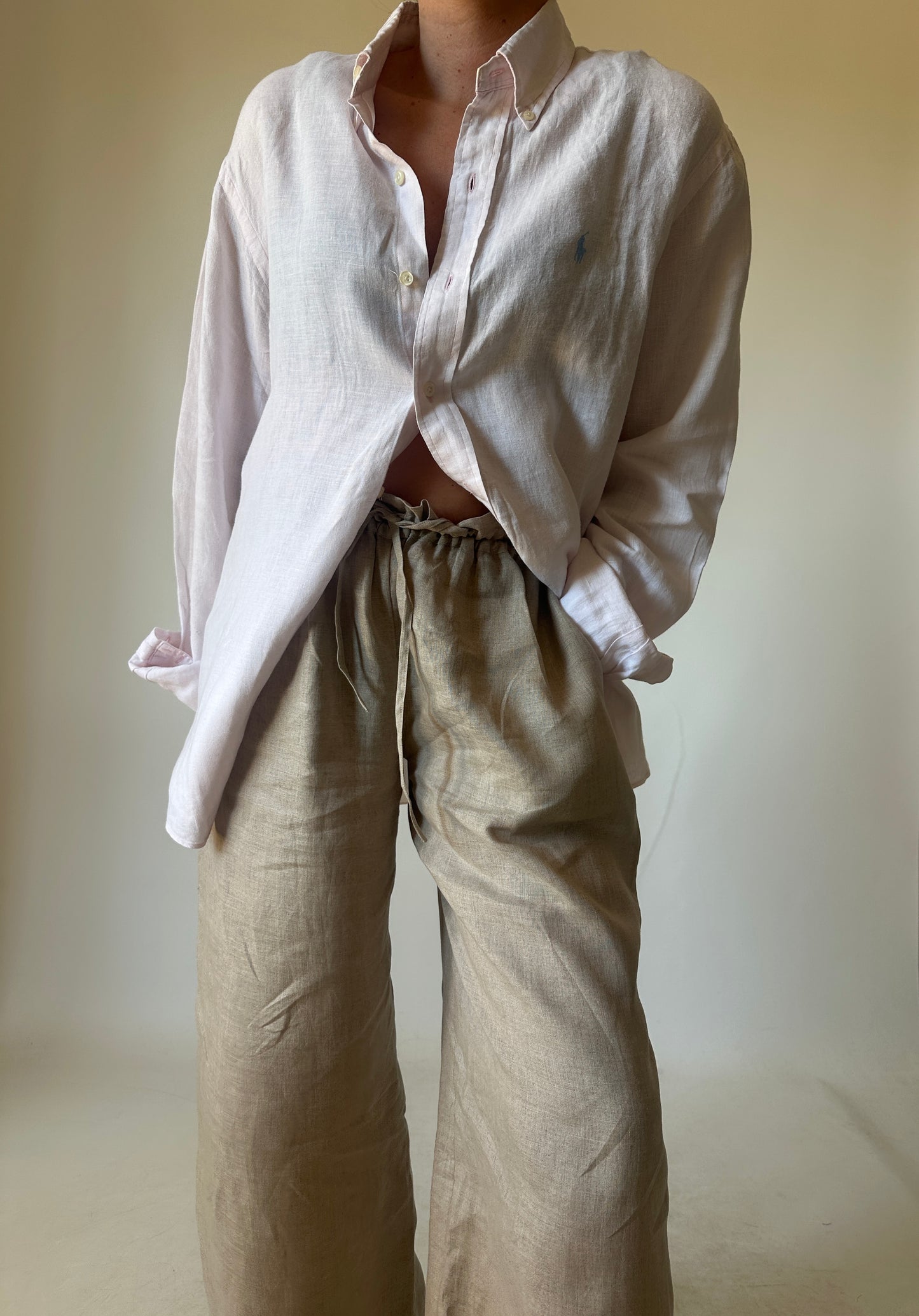 RALPH LAUREN camicia in lino rosa pallido