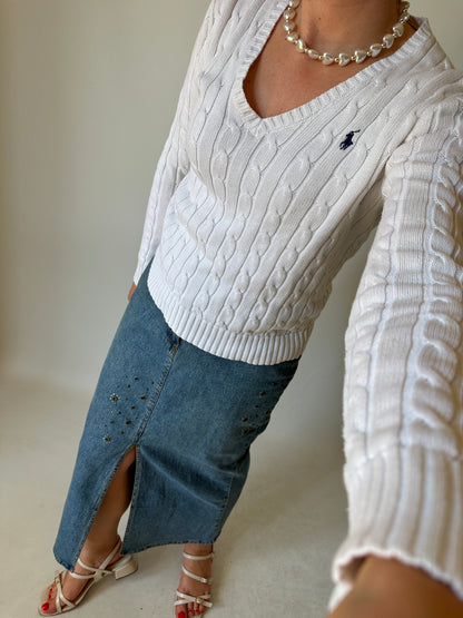 RALPH LAUREN white cable-knit sweater