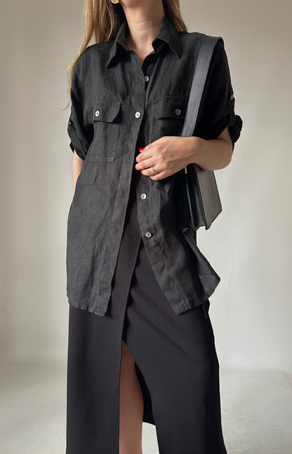 Minimal 100% linen black shirt