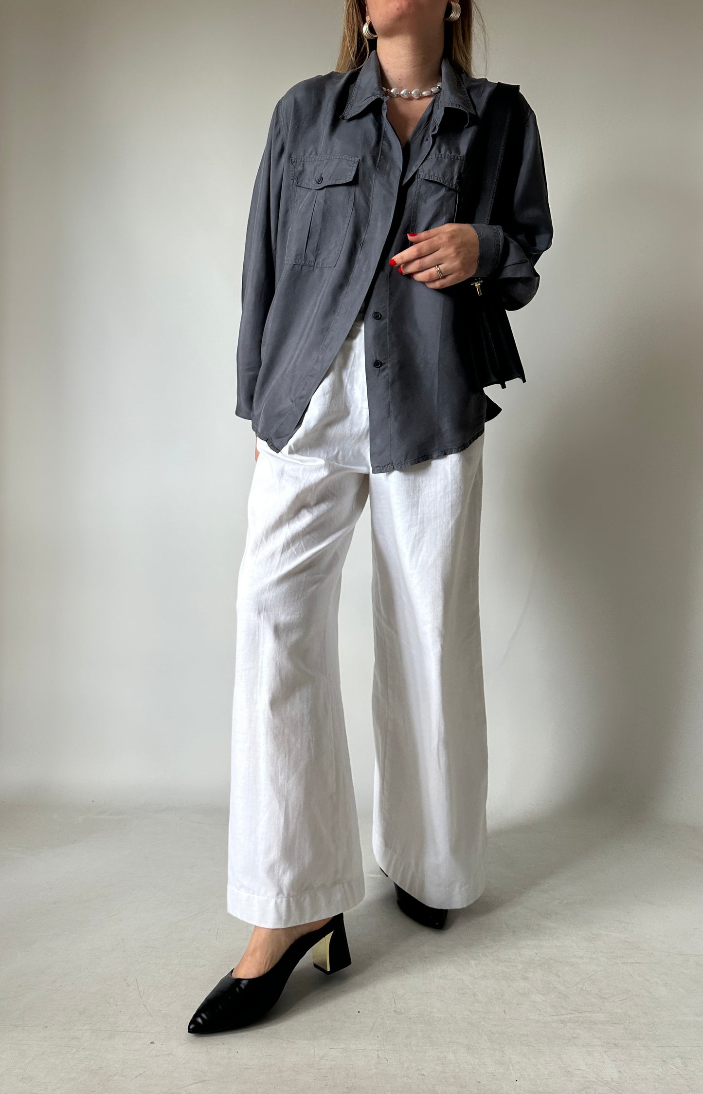 Grey oversize 100% silk shirt