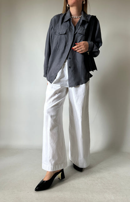 Grey oversize 100% silk shirt