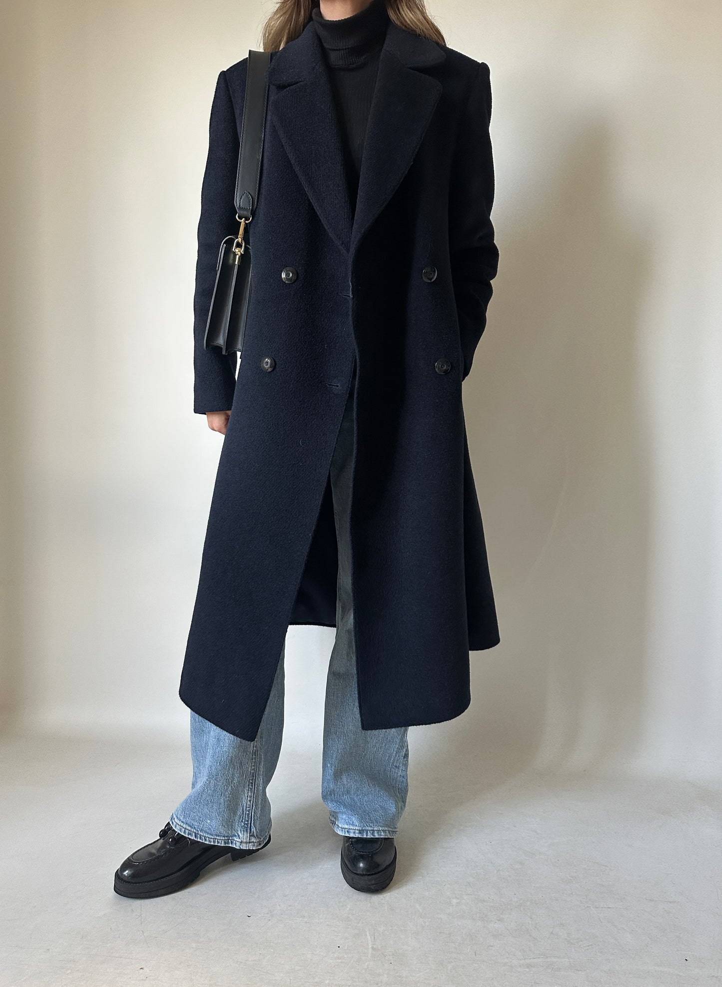 Tailored double-breast wool navy coat